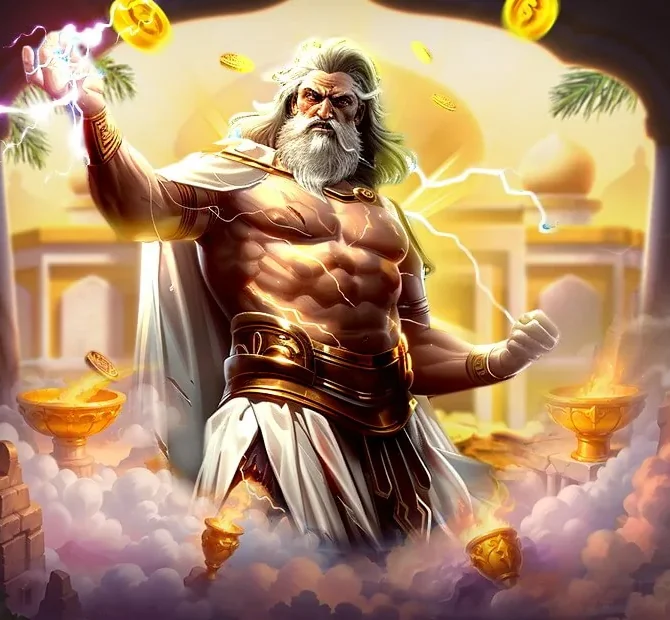 Artwork dewa petir OKWIN di atas meja emas